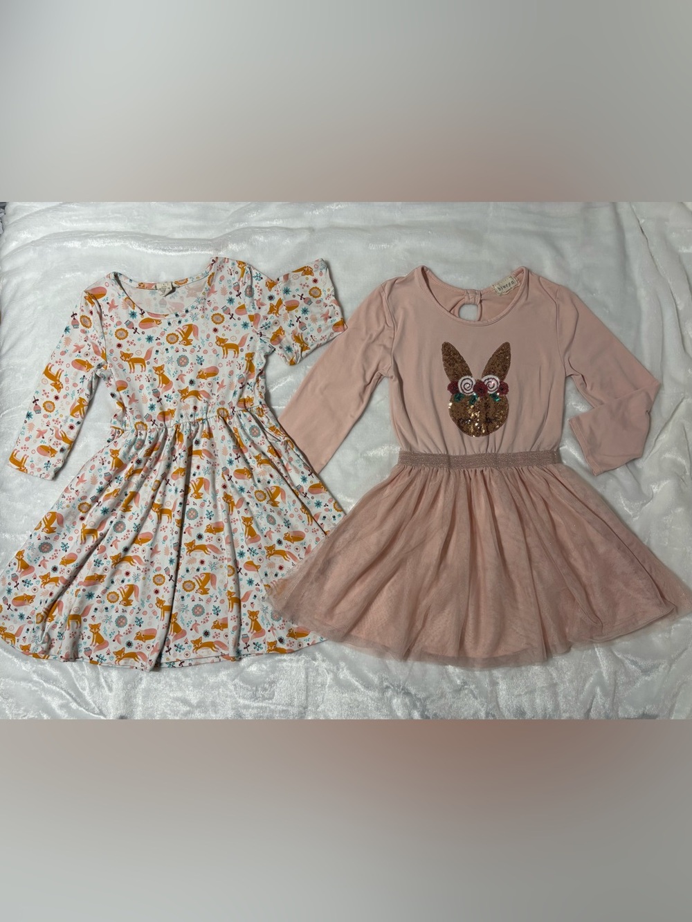 Girls' | Bundle of 2 Dresses | Pink Bunny Tulle Dress & Fox Print Knit Dress